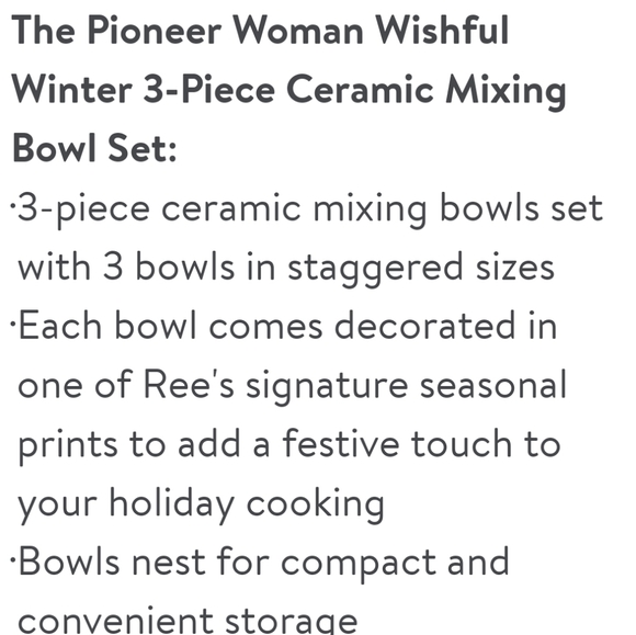 New Pioneer Woman Wishful Winter Holiday Mixing Bowl Set - Picture 7 of 8